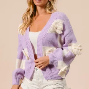 Knitted Bow Patched Cardigan Top – Cozy & Stylish Women’s Knitwear