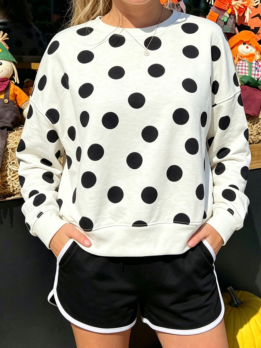 Autumn Pullover Sweater for Women, European/Western Casual Style, Black Dot Color, Relaxed Fit Top for Women - Image 2