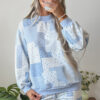 Autumn New Loose Casual Set for Women, Print Patchwork Plaid Long Sleeves Two-Piece Lounge Wear Set - Thumbnail Image 2