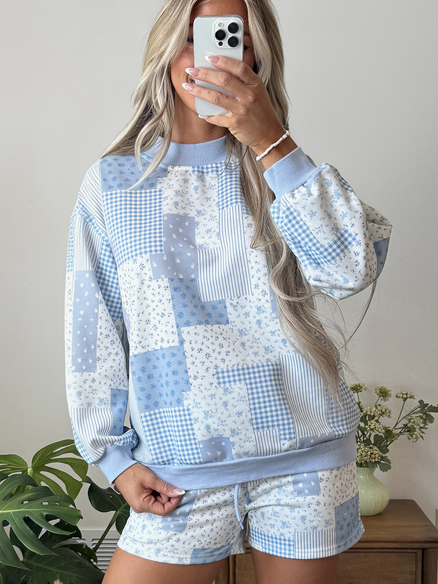 Autumn New Loose Casual Set for Women, Print Patchwork Plaid Long Sleeves Two-Piece Lounge Wear Set - Image 2