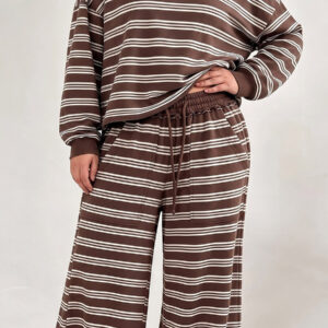 Wingtumarket Backless striped patchwork two-piece home wear for women, Fashion Plus Size Loungewear