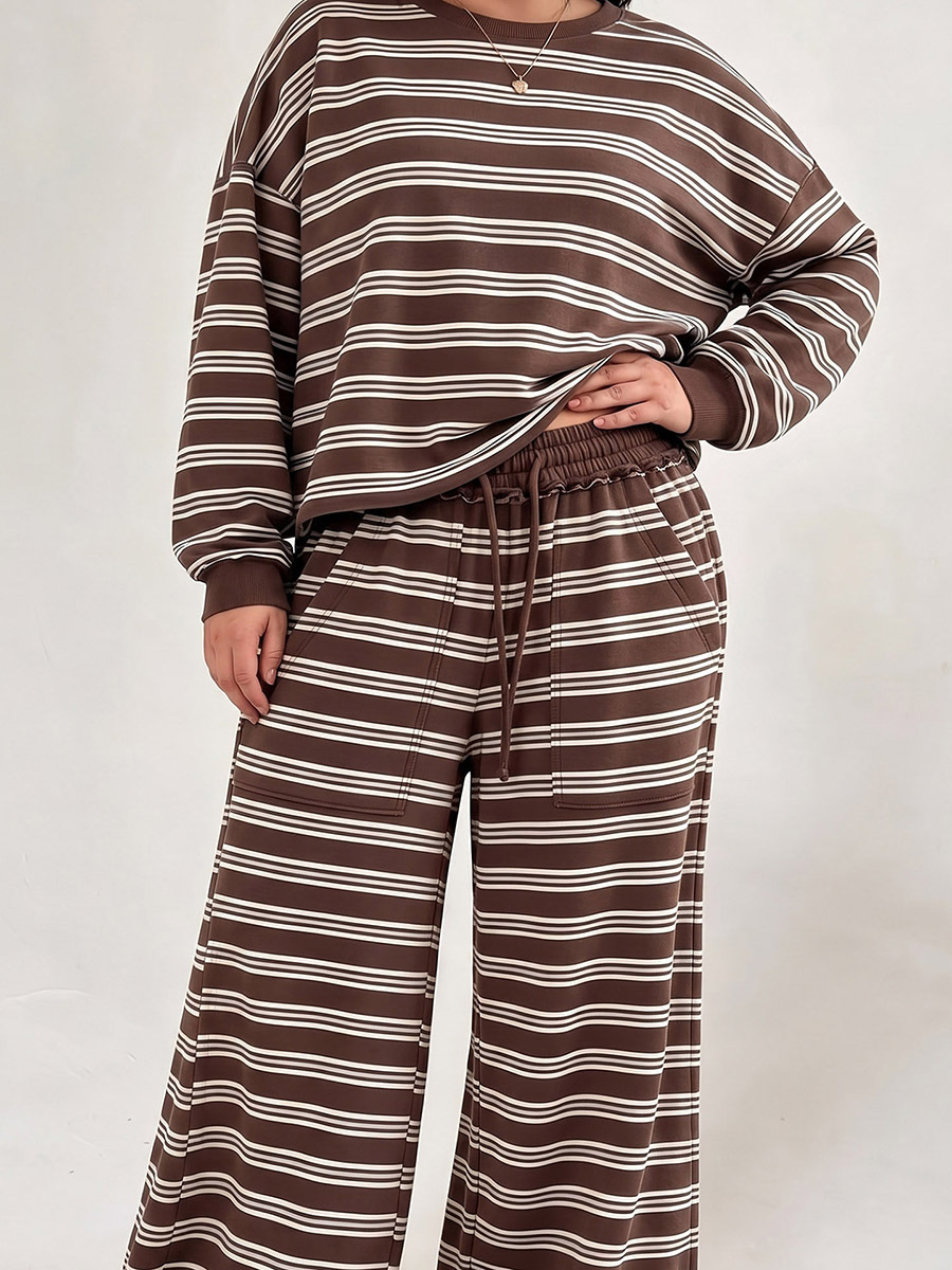 Wingtumarket Backless striped patchwork two-piece home wear for women, Fashion Plus Size Loungewear - Image 1