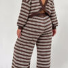 Wingtumarket Backless striped patchwork two-piece home wear for women, Fashion Plus Size Loungewear - Thumbnail Image 3