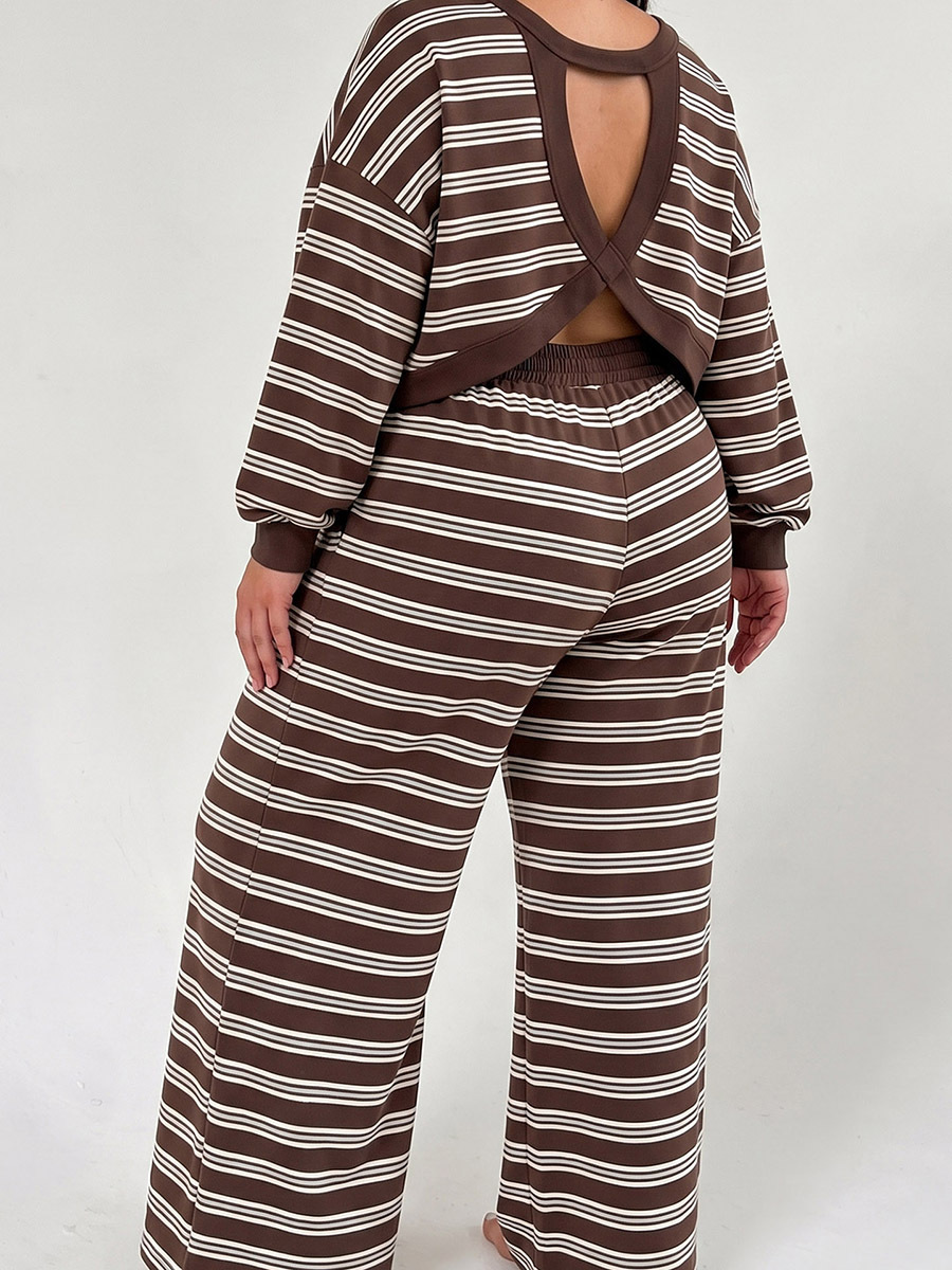 Wingtumarket Backless striped patchwork two-piece home wear for women, Fashion Plus Size Loungewear - Image 3