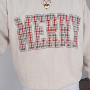 Christmas Merry Casual Style Embroidered Lettering Patch Sweatshirt for Women