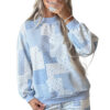 Autumn New Loose Casual Set for Women, Print Patchwork Plaid Long Sleeves Two-Piece Lounge Wear Set - Thumbnail Image 5