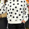 Autumn Pullover Sweater for Women, European/Western Casual Style, Black Dot Color, Relaxed Fit Top for Women - Thumbnail Image 1