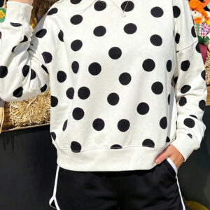 Autumn Pullover Sweater for Women, European/Western Casual Style, Black Dot Color, Relaxed Fit Top for Women