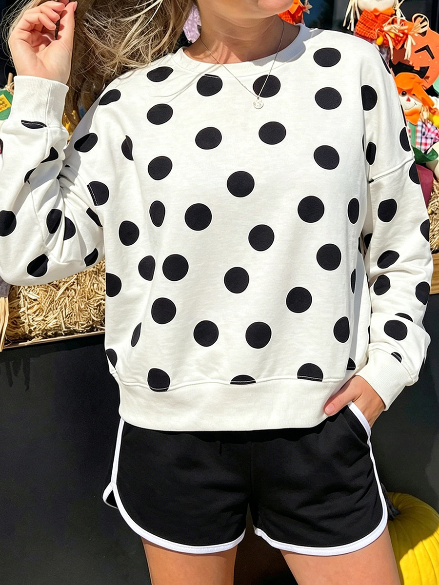 Autumn Pullover Sweater for Women, European/Western Casual Style, Black Dot Color, Relaxed Fit Top for Women - Image 1