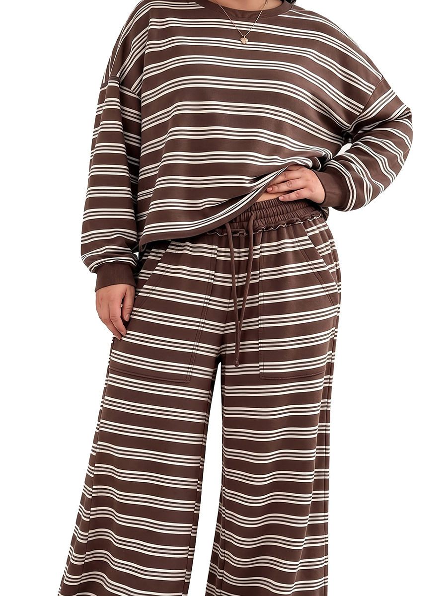 Wingtumarket Backless striped patchwork two-piece home wear for women, Fashion Plus Size Loungewear - Image 5