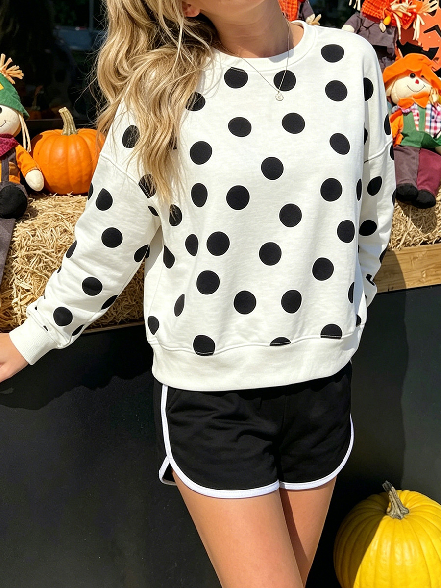 Autumn Pullover Sweater for Women, European/Western Casual Style, Black Dot Color, Relaxed Fit Top for Women - Image 3