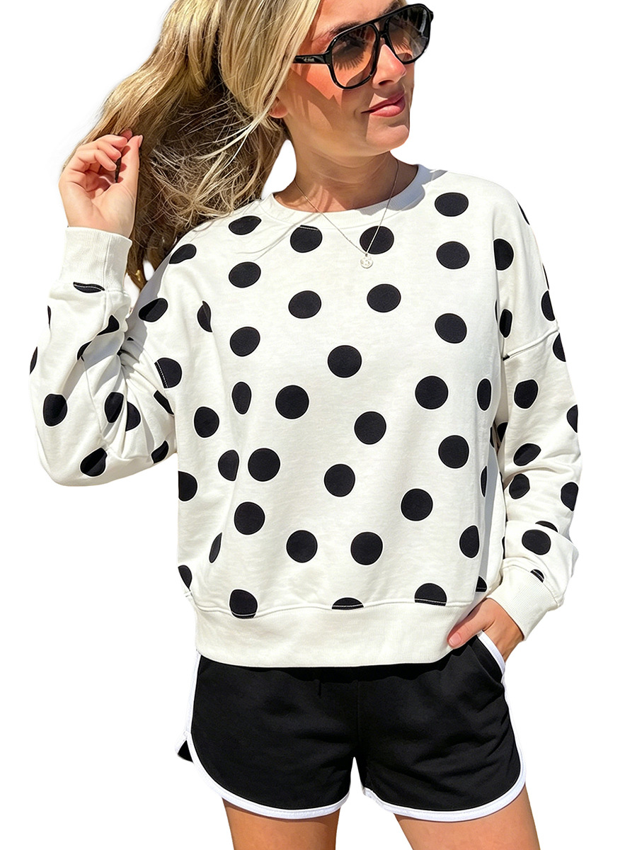 Autumn Pullover Sweater for Women, European/Western Casual Style, Black Dot Color, Relaxed Fit Top for Women - Image 5