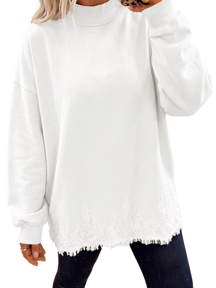 Autumn New Solid Color Half-neck Top for Women, Lace hem Sweatshirt for Women - Image 5